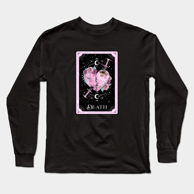 Pink Death Tarot Card Dagger in Rose Heart Long Sleeve T-Shirt by Kylie Paul